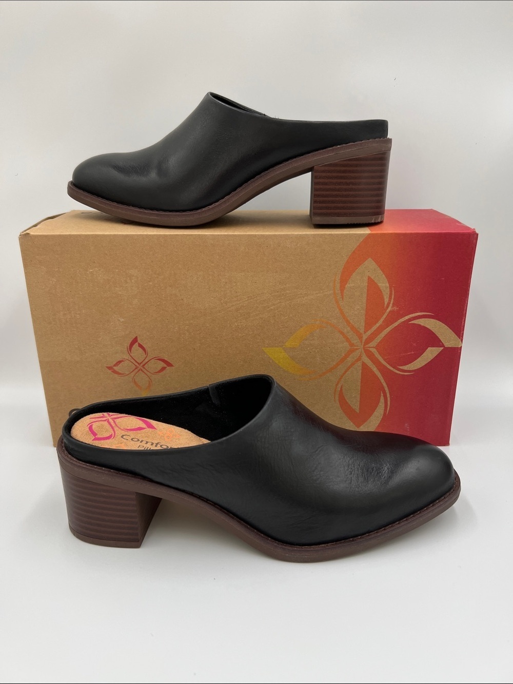 Comfortiva Harrington mule clog shoe black leather slide heel comfort new 7
